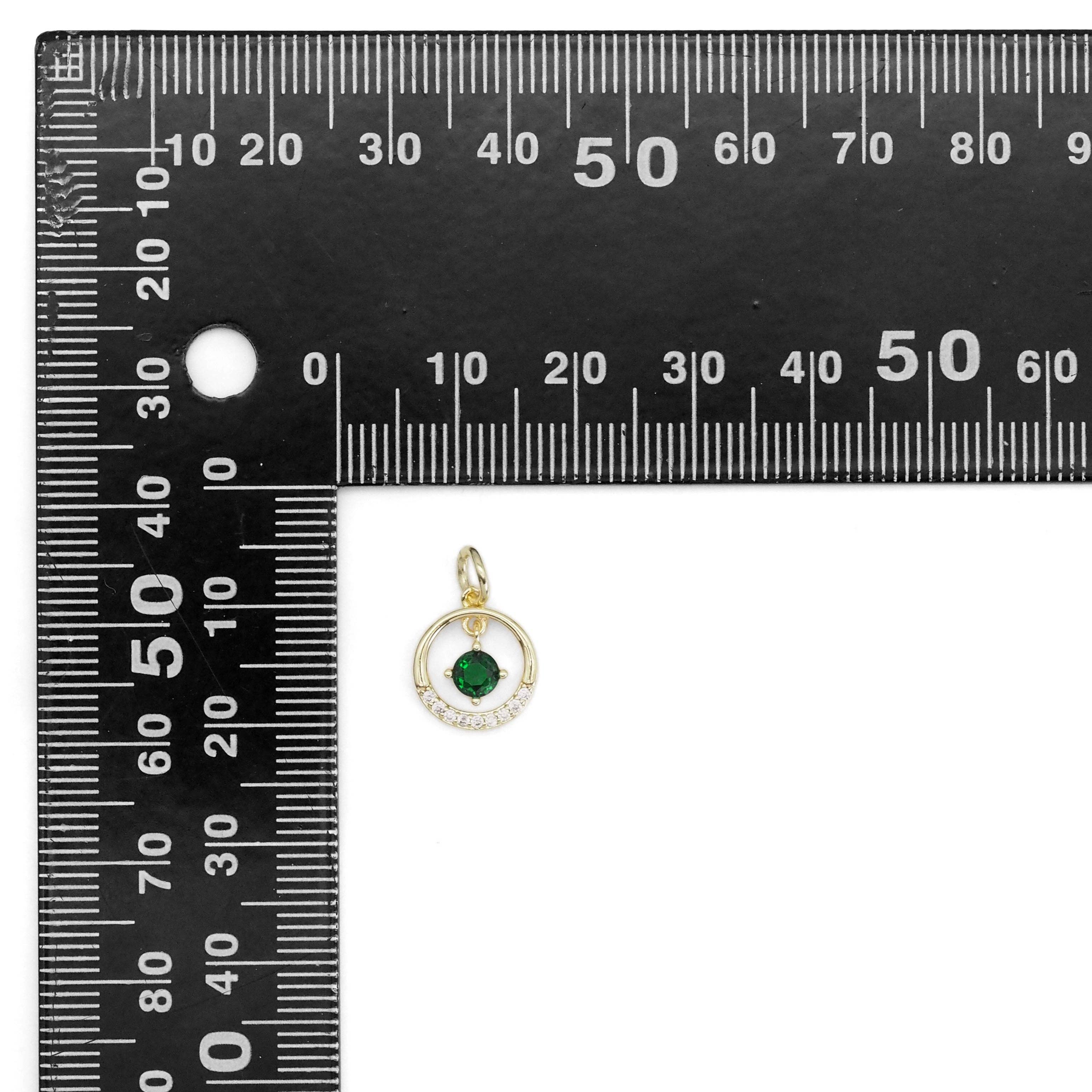 Green CZ Pendant Gold Round Ring Charm, Sku#ZX156