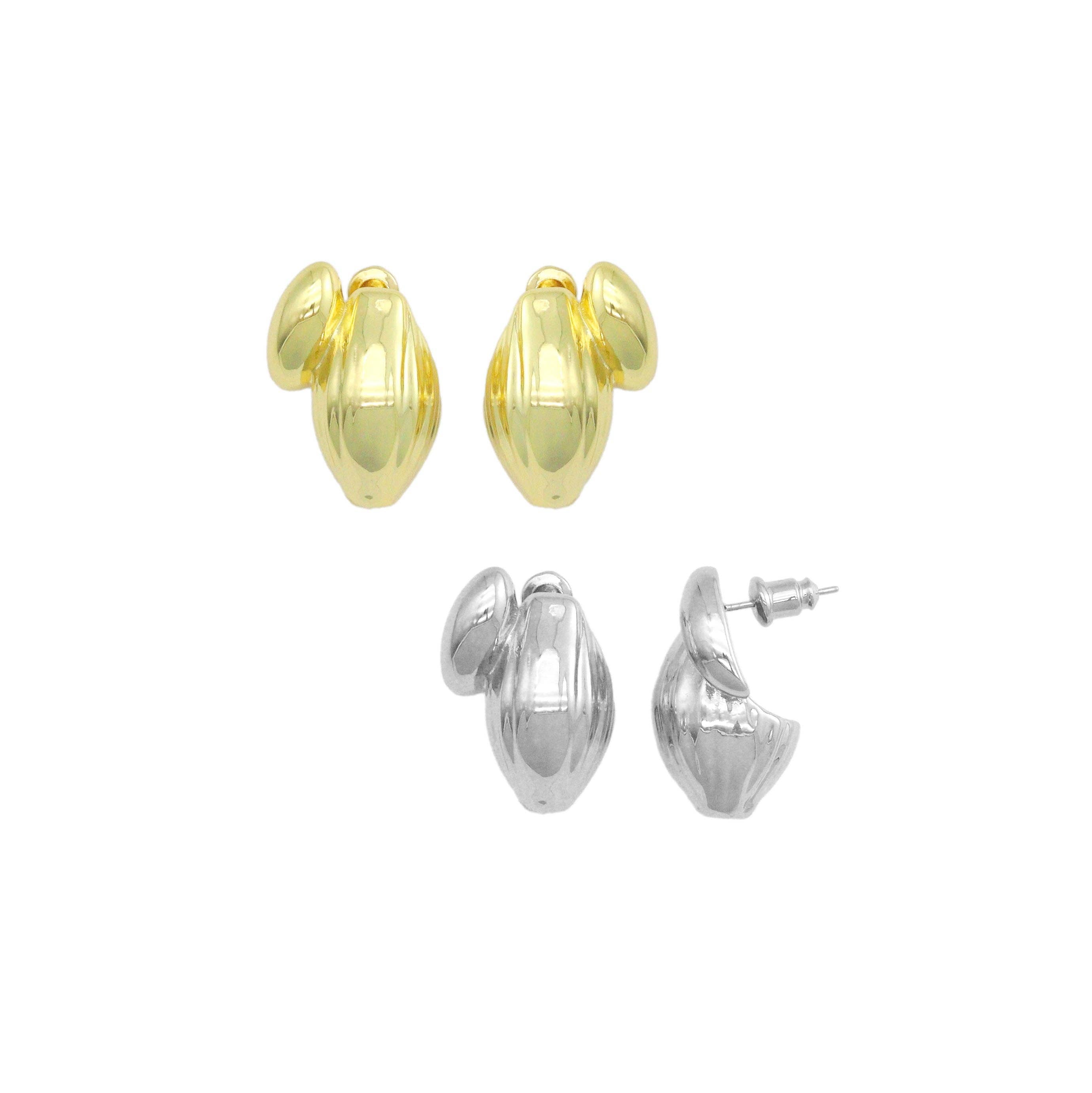Gold Silver 3D Shell Stud Earrings, Sku#L736