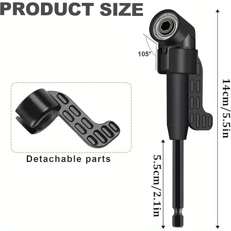 Right-Angle Drill Bit Accessory Set(6Pcs), Including 3X 360° Rotatable 1/4", 3/8" & 1/2" Impact-Grade Socket Adapters, 2X 105° Hex Shank Angle Adapters & 90° Right-Angle Drill Bit, Heavy-Duty Tool Kit
