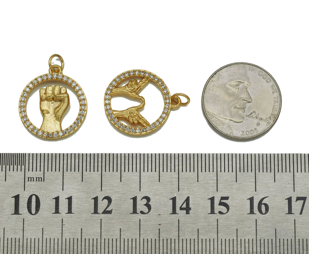 CZ Hand Gesture On Round Ring Charm, Sku#Y683