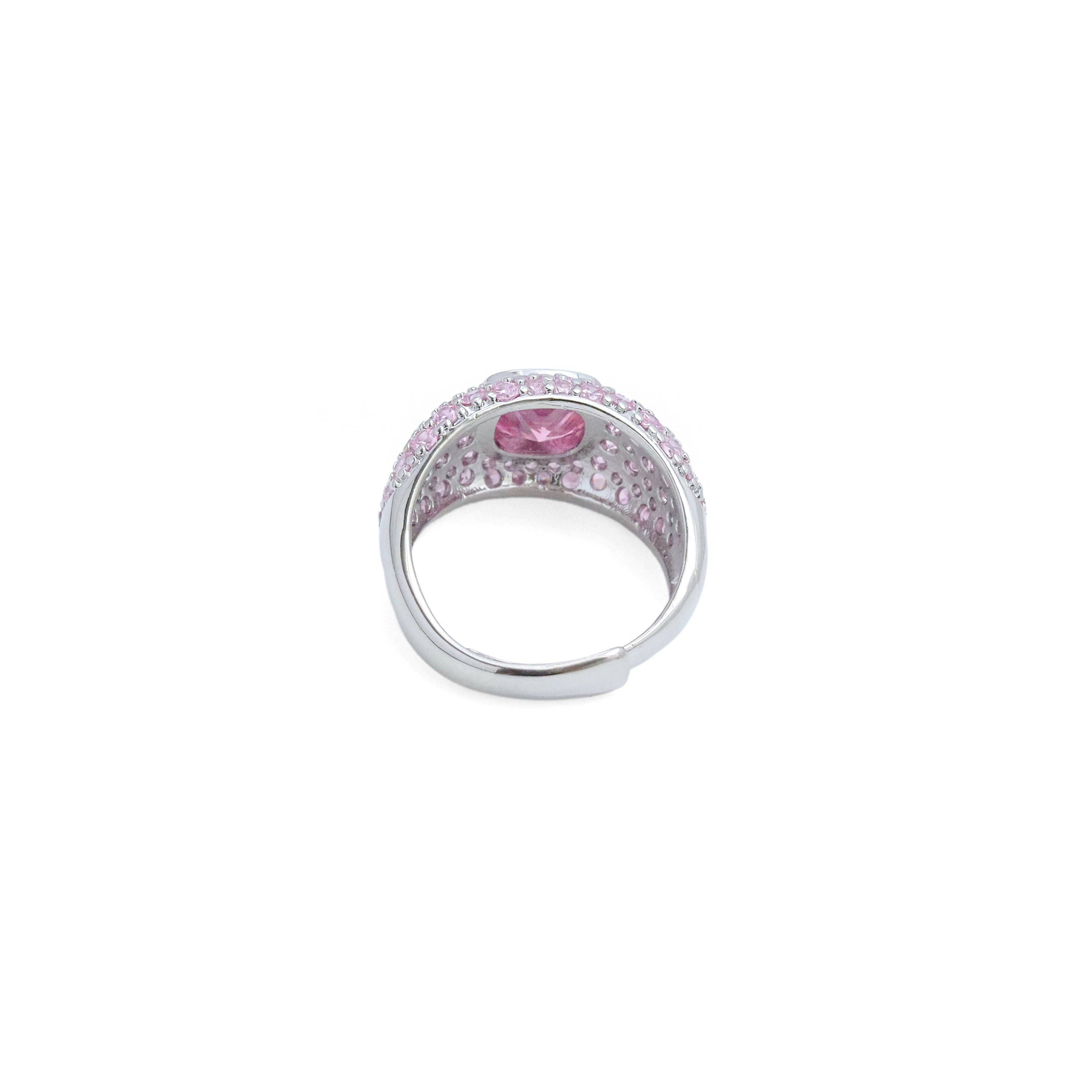 Big Pink Square CZ Statement Adjustable Ring, Sku#A329