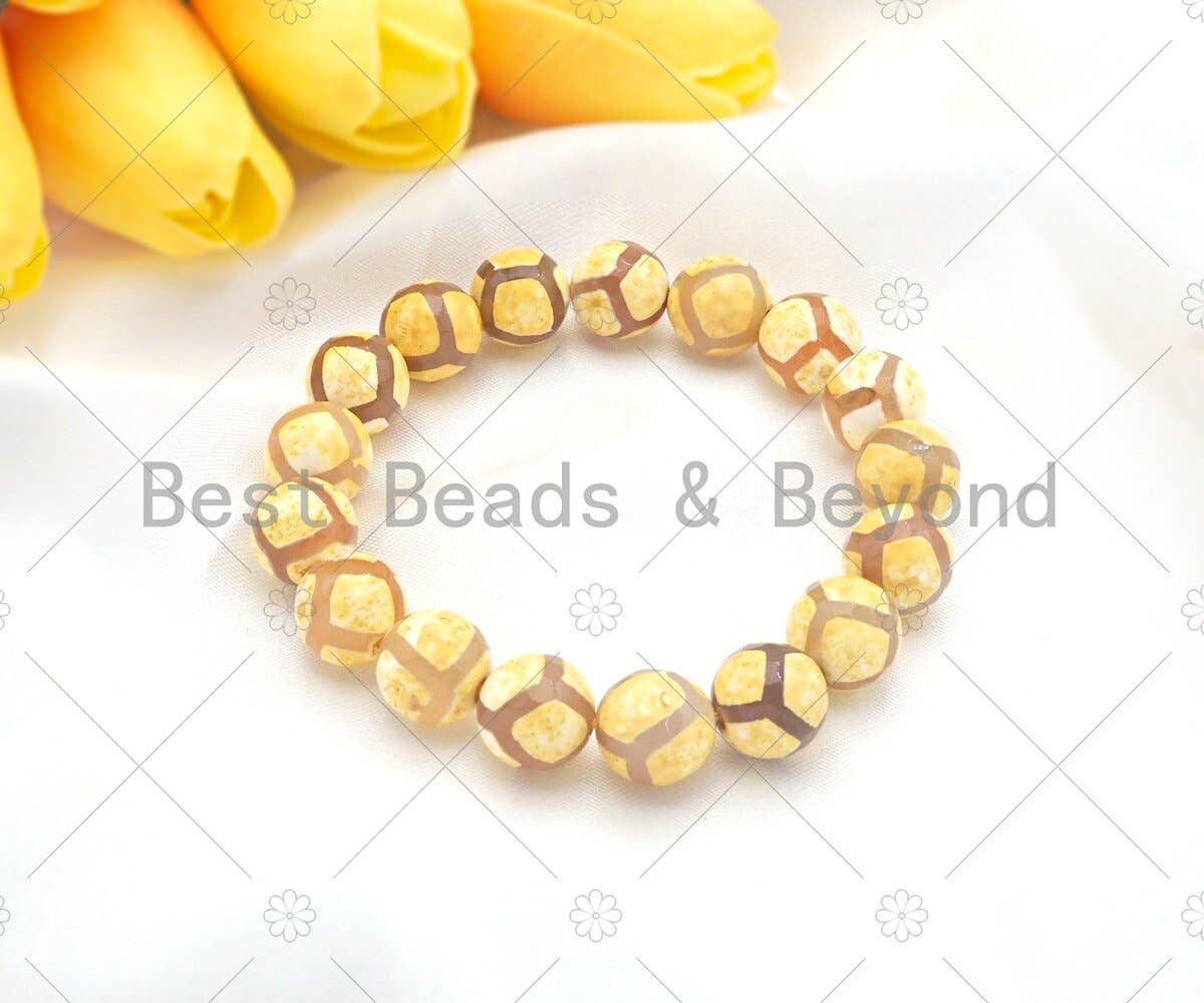 Natural Yellow Tibetan Agate Stretchy Bracelet