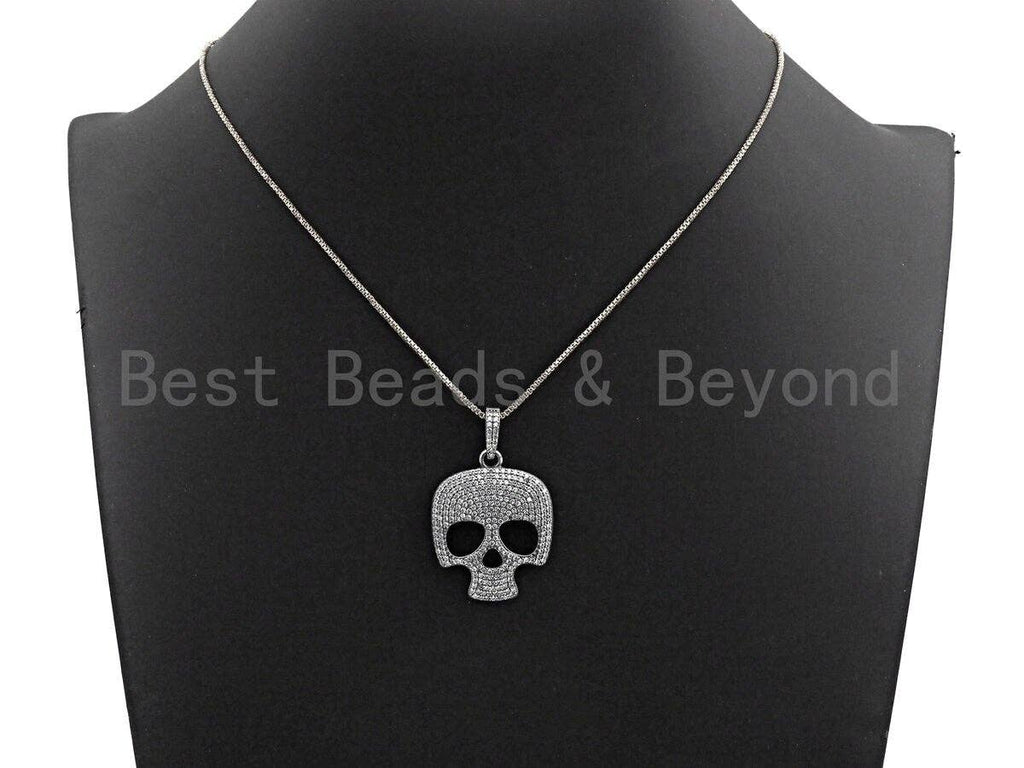 Oxidized silver CZ Micro Pave Skull Pendant/Charm, Antique SIlver Color Skull, Cubic Zirconia Pendant Charm, 26x33mm,sku#X121