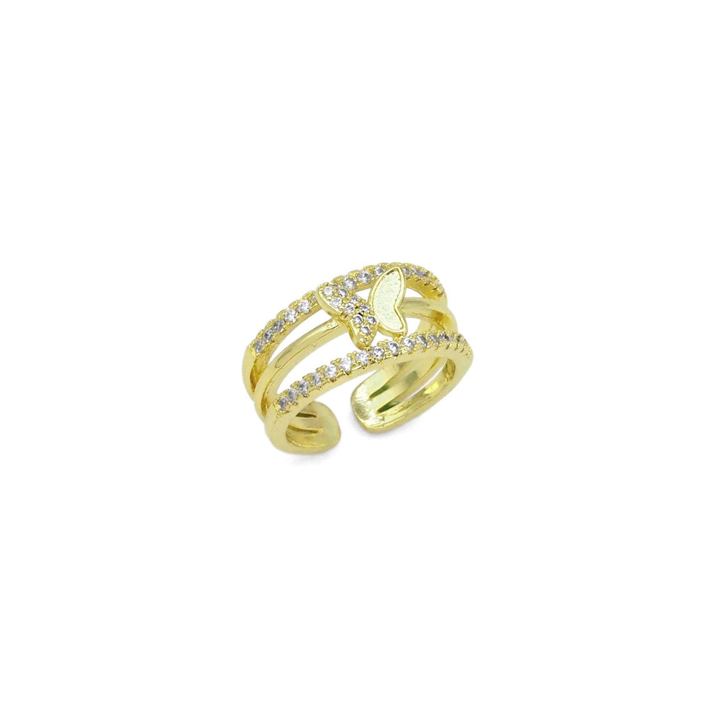 Gold CLear CZ Butterfly three lines Ring, Sku#LD432