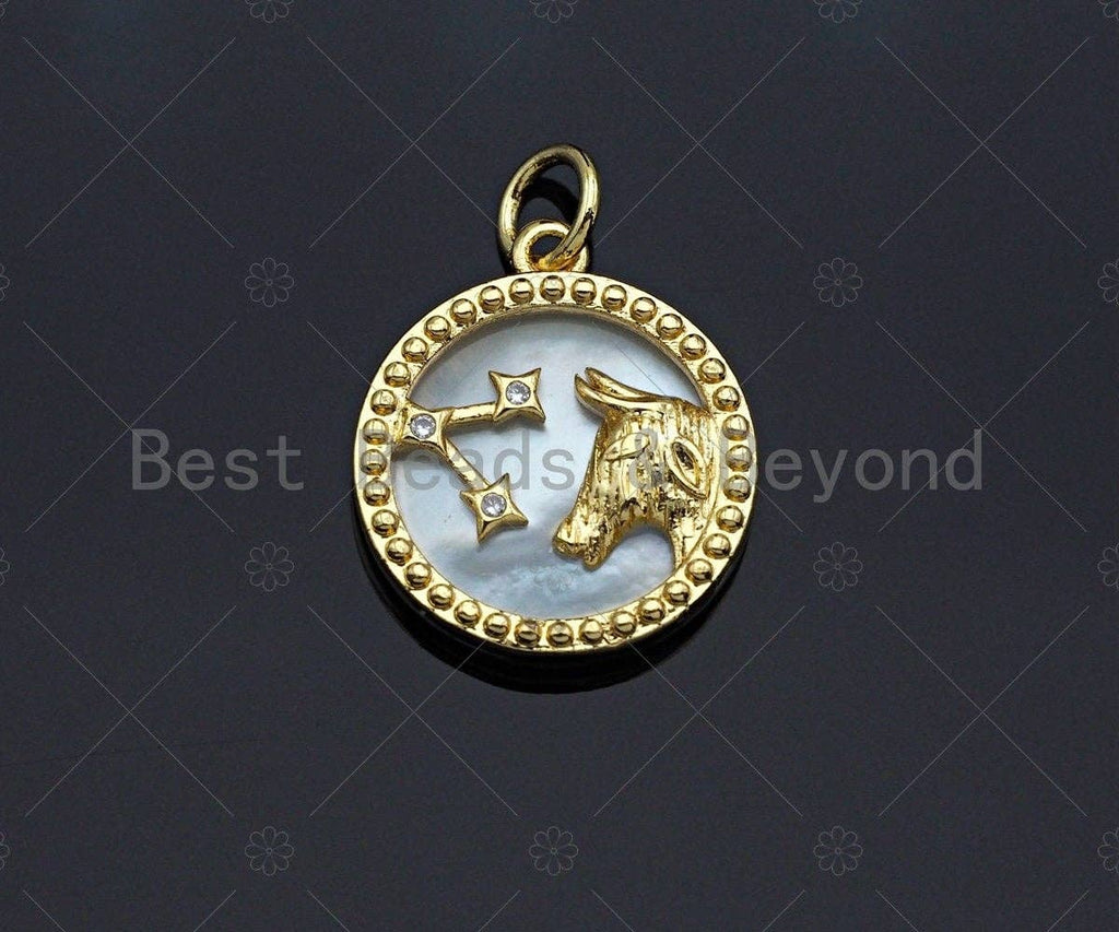 CZ Micro Pave Twelve Constellations Charm/Pendant, Zodiac charm, Constellation Mother-of-pearl Inlay Pendant/Charm,15x17mm,Sku#Z1228