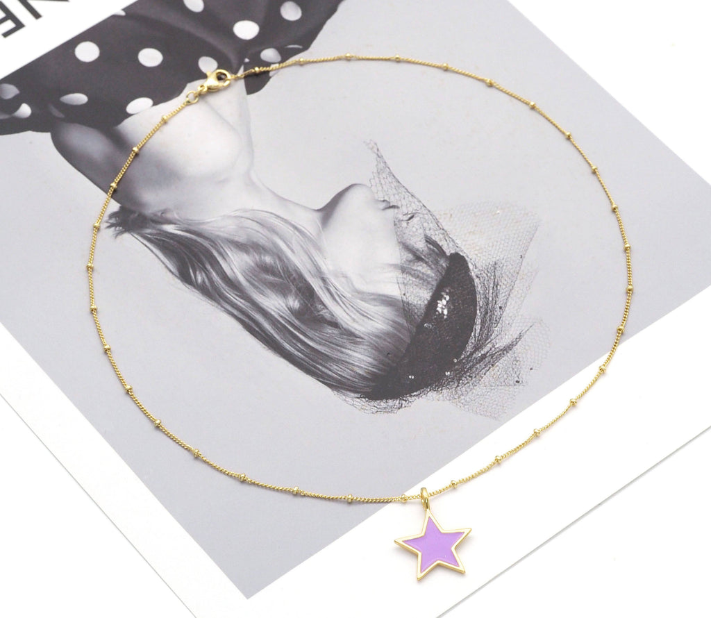 Dainty Chain Enamel Star Necklace,sku#EF241