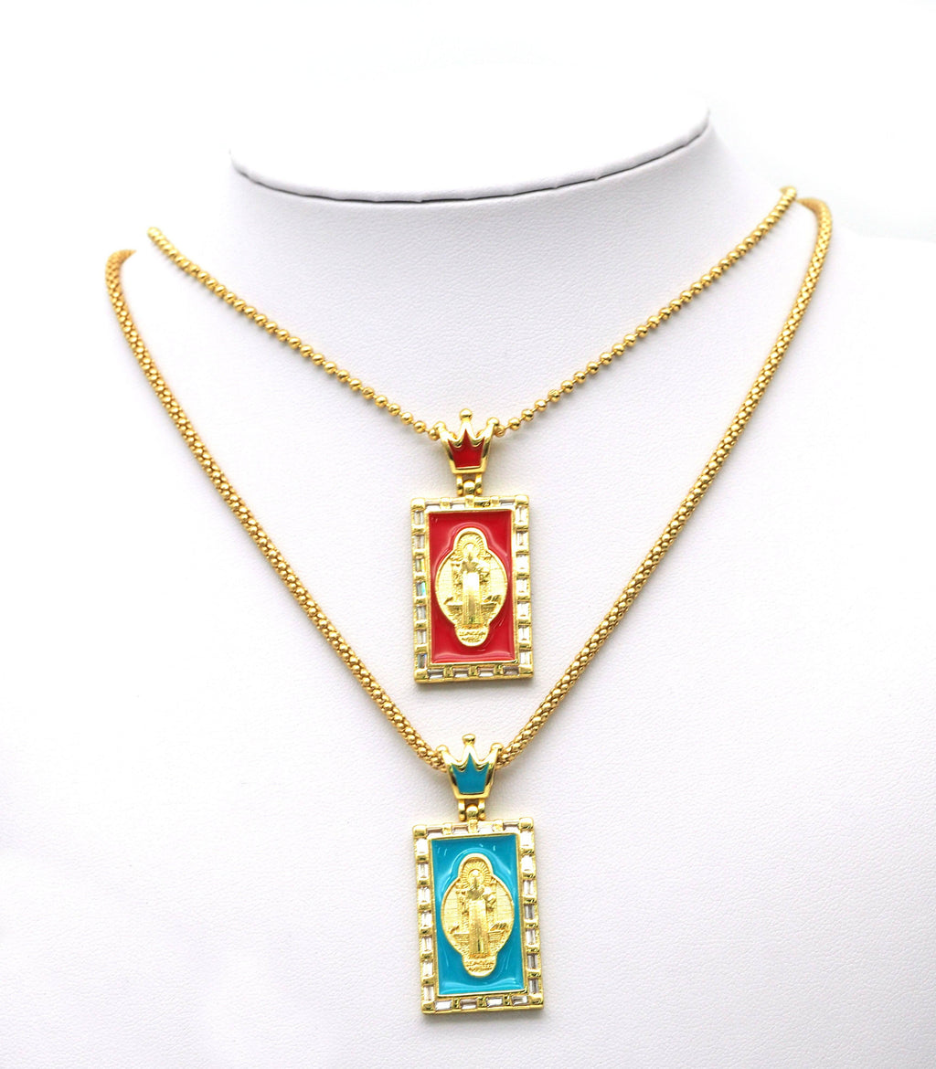CZ Enamel Virgin Mary Pendant, Sku#JL77
