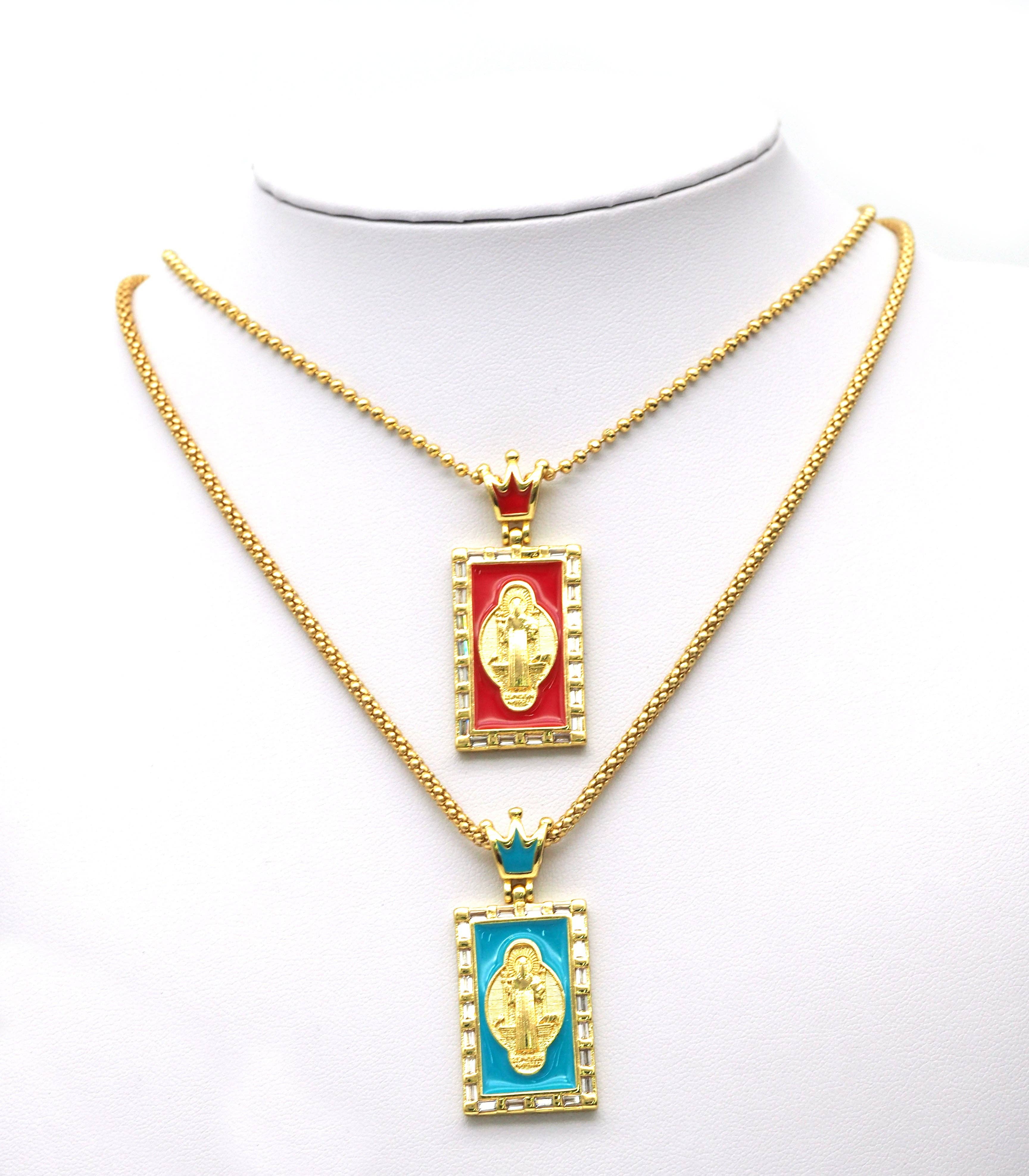 CZ Enamel Virgin Mary Pendant, Sku#JL77
