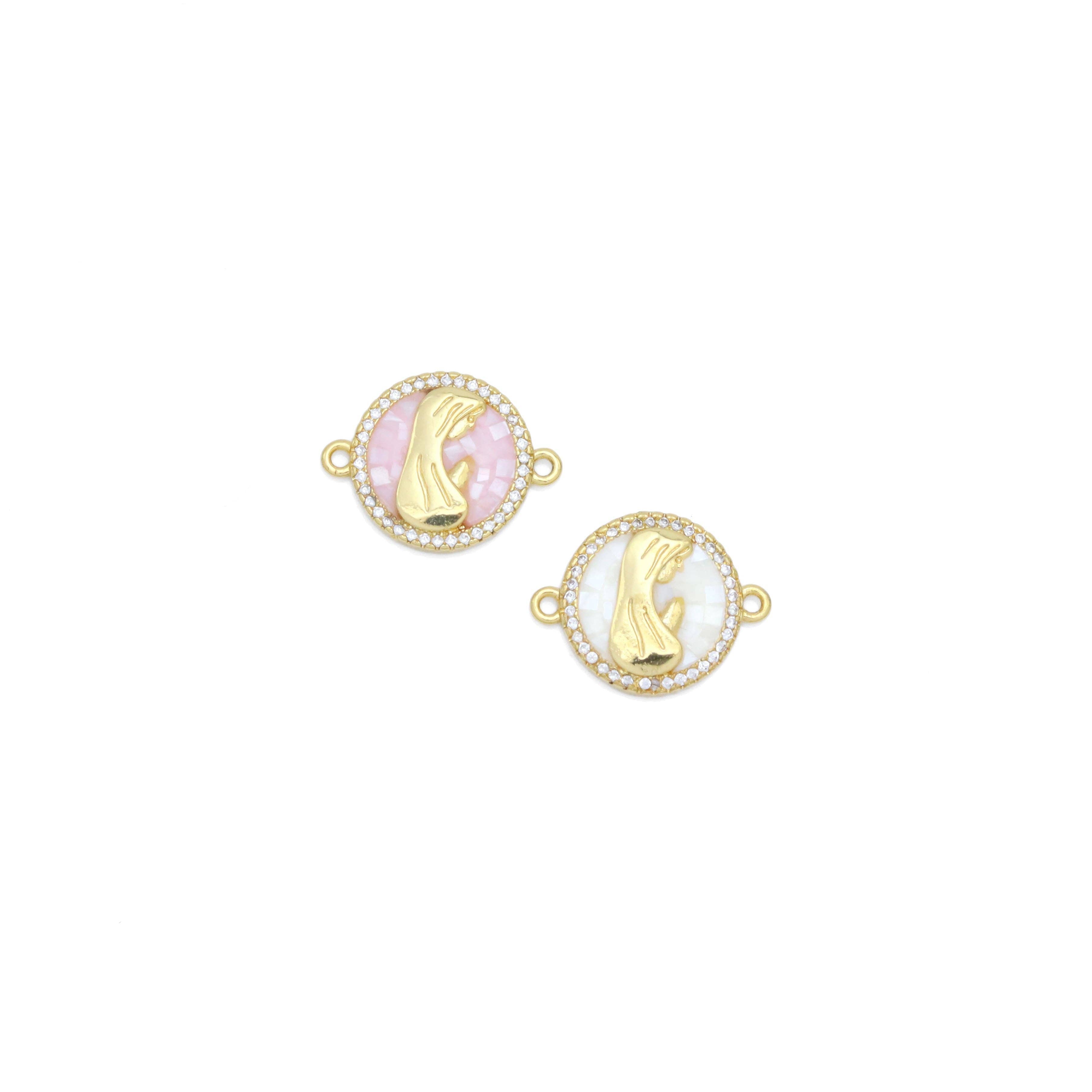 White Pink Mother of Pearl Virgin Mary with Prayer Hand Charm Pendant, Sku#WL13