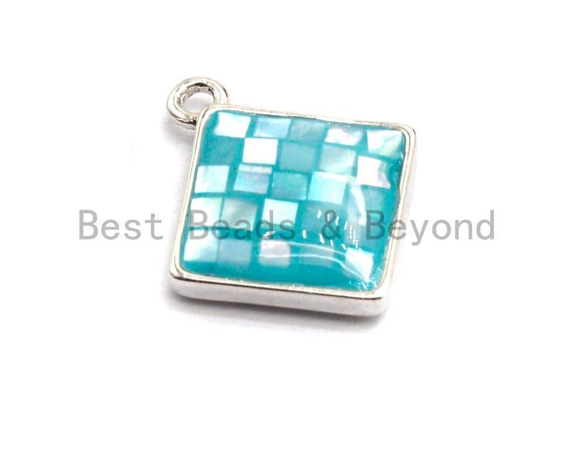 100% Natural Aqua Blue Color Shell Diamond Shape Charm/Pendant, Turquoise Blue Shell, Shell Charm, 13x16mm,SKU#Z326