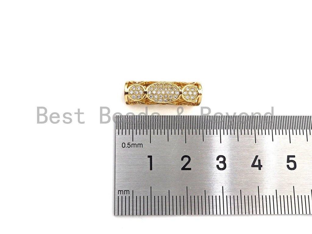Clear CZ Micro Pave Filigree Big Hole Curved Tube, Cubic Zirconia Spacer Tube for Bracelet, 7x22mm, sku#Z1076