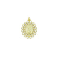 Clear CZ Gold Virgin Mary On Oval Shape Charm Pendant, Sku#LK1113