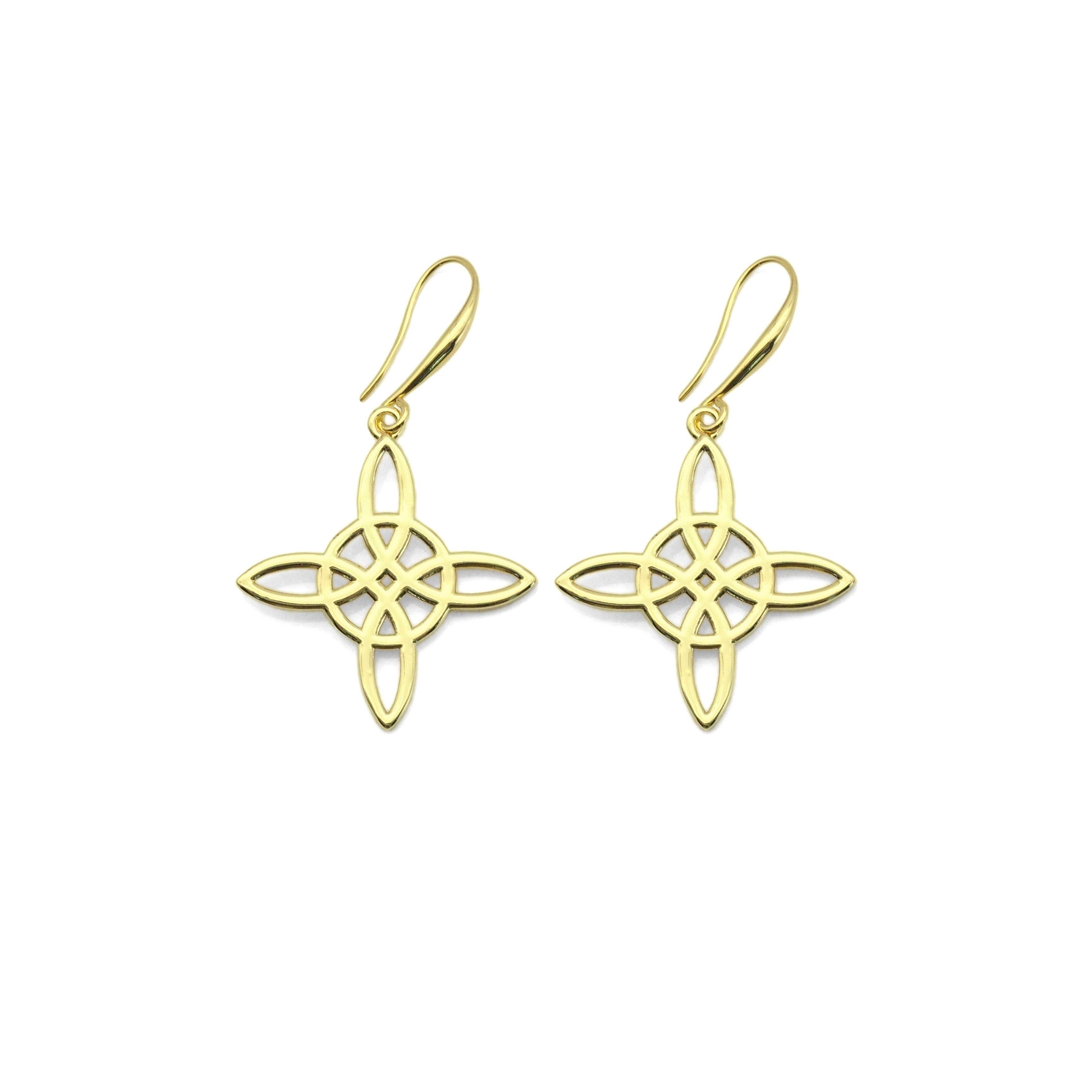 Gold Chinese Knot Filigree Dangle Earrings, Sku#EF345