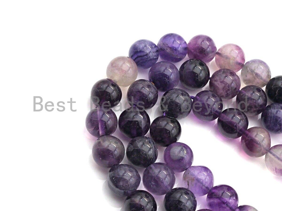 Natural Purple Fluorite, Round Smooth 6mm/8mm/10mm/12mm, 15.5" Full Strand, sku#U640