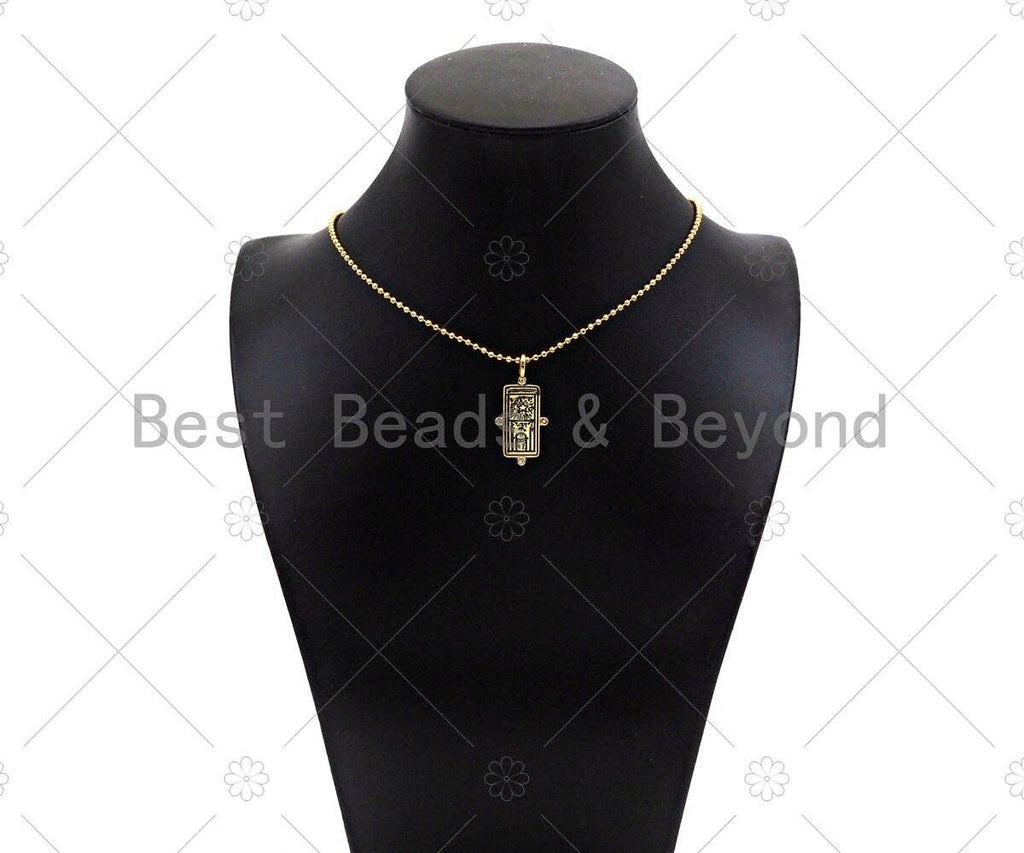 Heart Star Pattern On Rectangle Shape Pendant/Charm,18K Gold Filled Medallion Charm, Necklace Bracelet Charm Pendant,16x34mm,Sku#Z1379