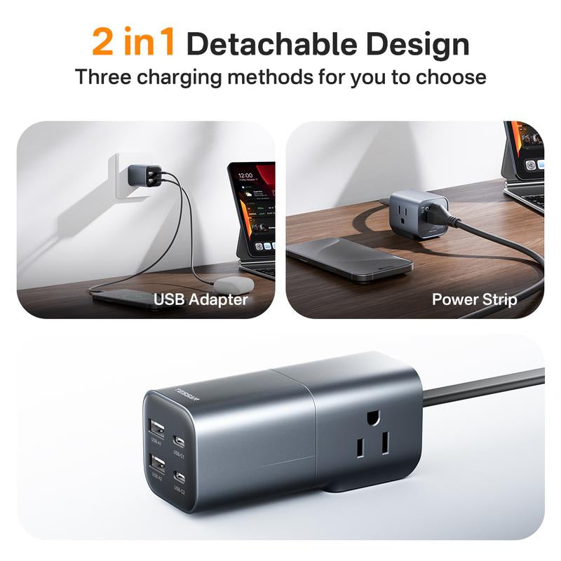 [Buy 1 Get 1 Free 60W Charging Cable] Tessan Detachable Power Strip with 35W Gan Fast Charging, USB Adapter and 3AC Power Strip into One for Easy Portability, 7-In-1 Power Strip with USB-A/C Ports for Phones, Ipad, Macbook and More Devices