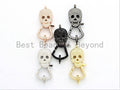 CZ Micro Pave Skull Lobster Claw Clasp, Large Skull Pave Clasp/Pendant Connector, Cubic Zirconia Pave Clasp/Connector/Link,17x37mm, sku#H131