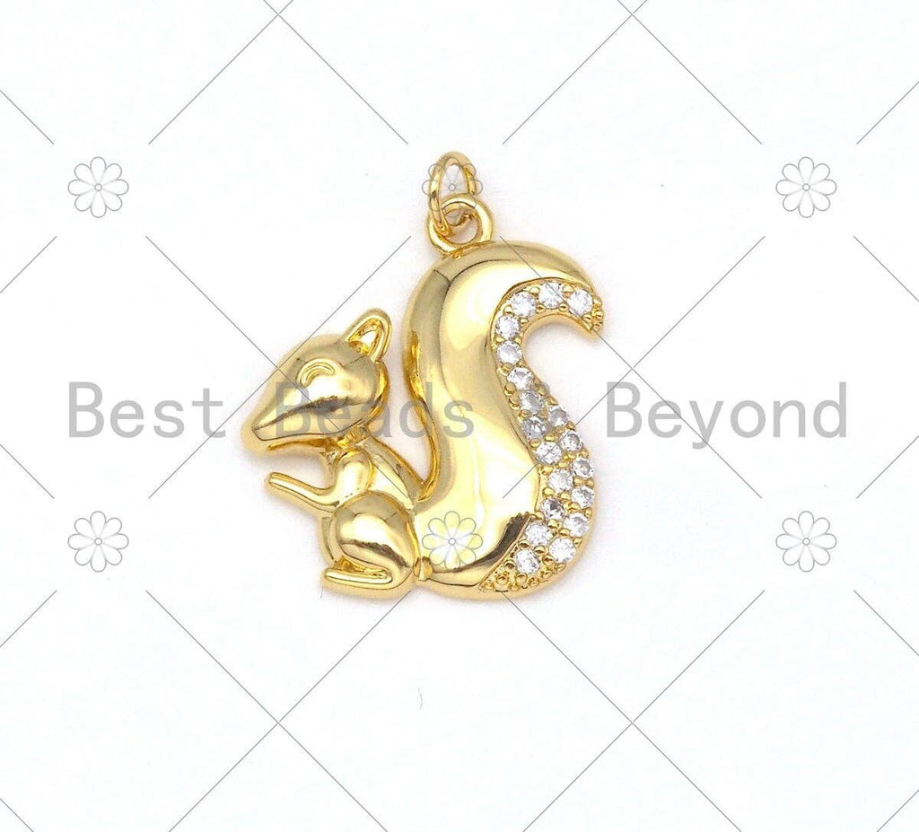 CZ Micro Pave Squirrel Shape Pendant/Charm, 18K Gold Filled Squirrel Charm, Necklace Bracelet Charm Pendant,17x19mm,Sku#Y478