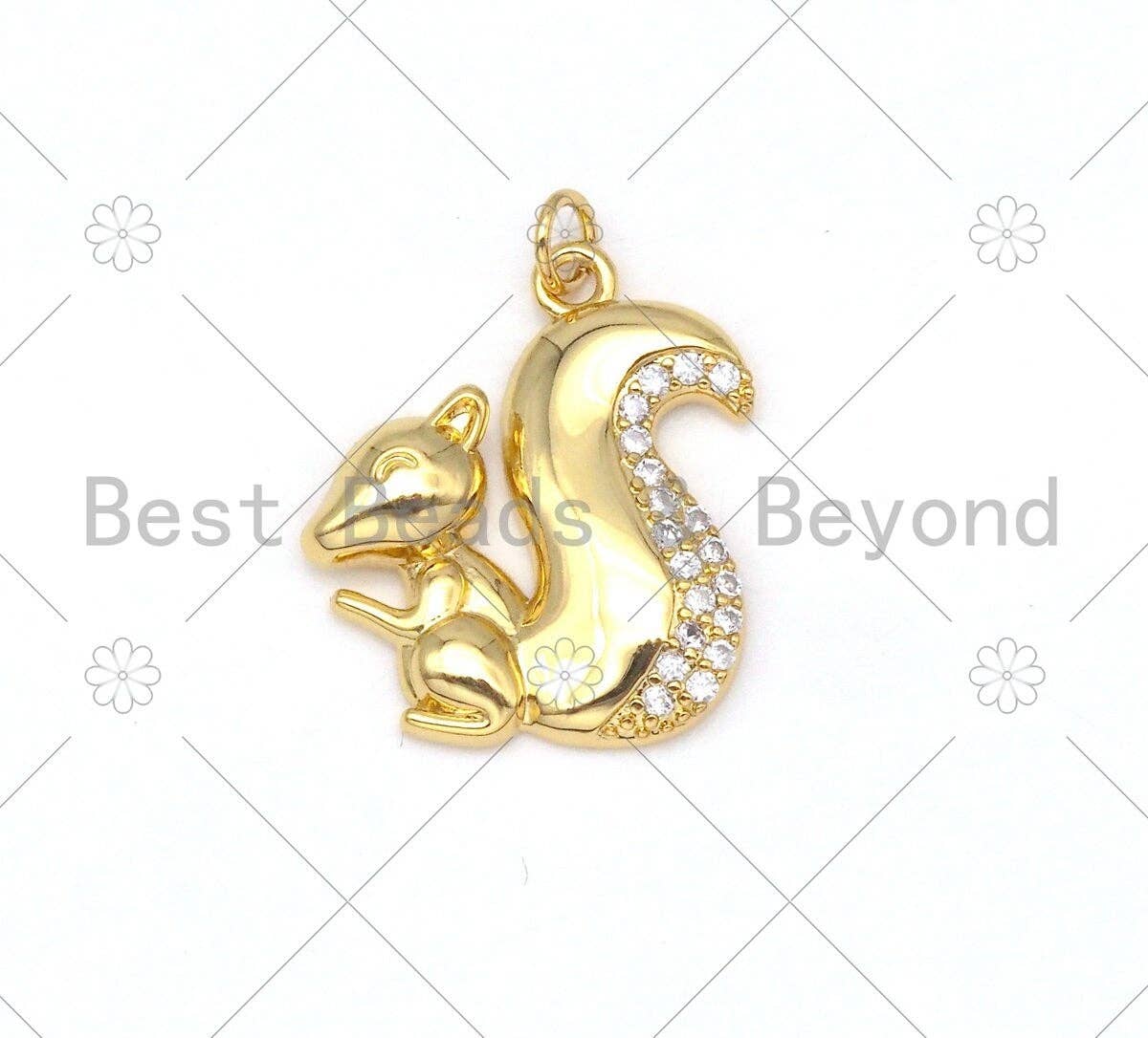 CZ Micro Pave Squirrel Shape Pendant/Charm, 18K Gold Filled Squirrel Charm, Necklace Bracelet Charm Pendant,17x19mm,Sku#Y478