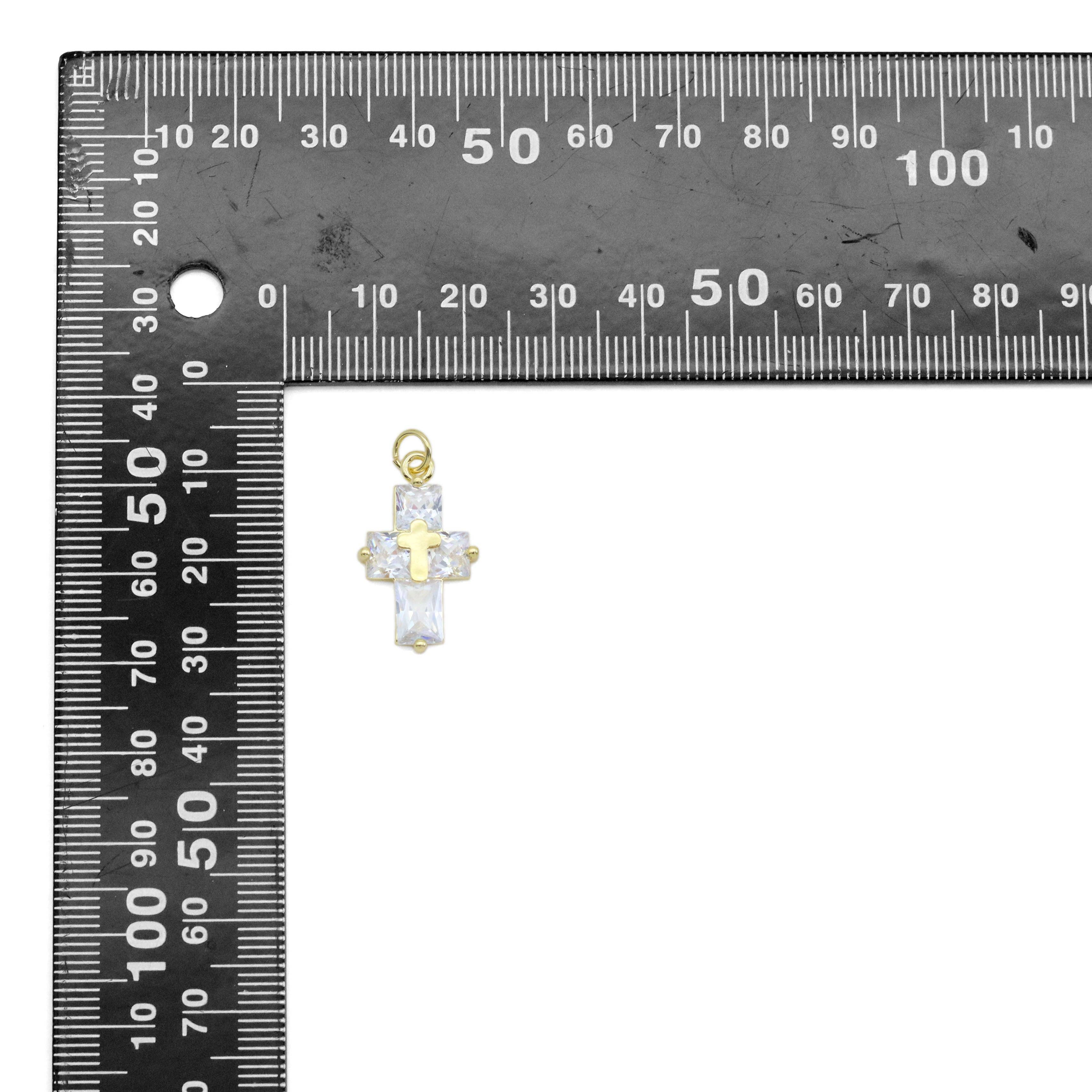 Gold Big Clear CZ Cross Charm, Sku#LD528