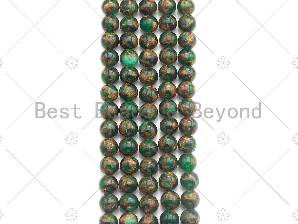 Gold Clinquant Beads, 4mm/6mm/ 8mm/10mm/12mm, Cloisonne Green Colors, 15.5" Full Strand Wholesale Gemstones,sku#U957