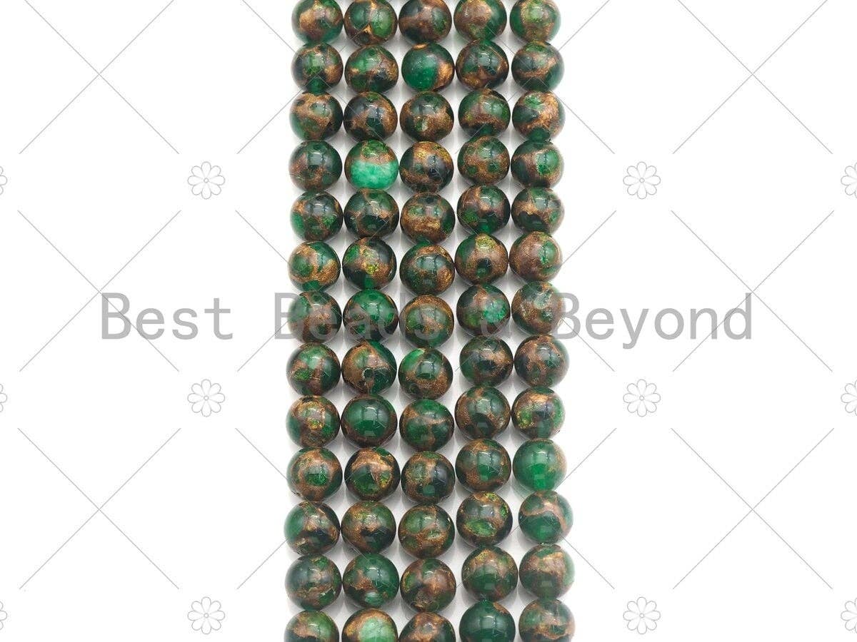 Gold Clinquant Beads, 4mm/6mm/ 8mm/10mm/12mm, Cloisonne Green Colors, 15.5" Full Strand Wholesale Gemstones,sku#U957