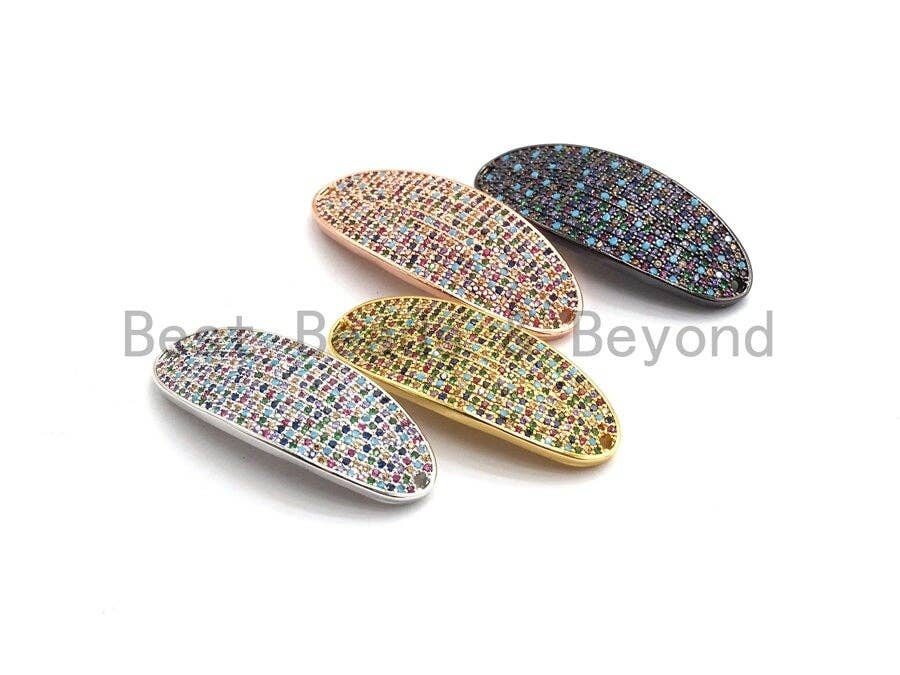 Colorful CZ Micro Pave 14x38mm Slab Oval Two Hole Bracelet Connector, Cubic Zirconia Connector/Link,sku#E414C