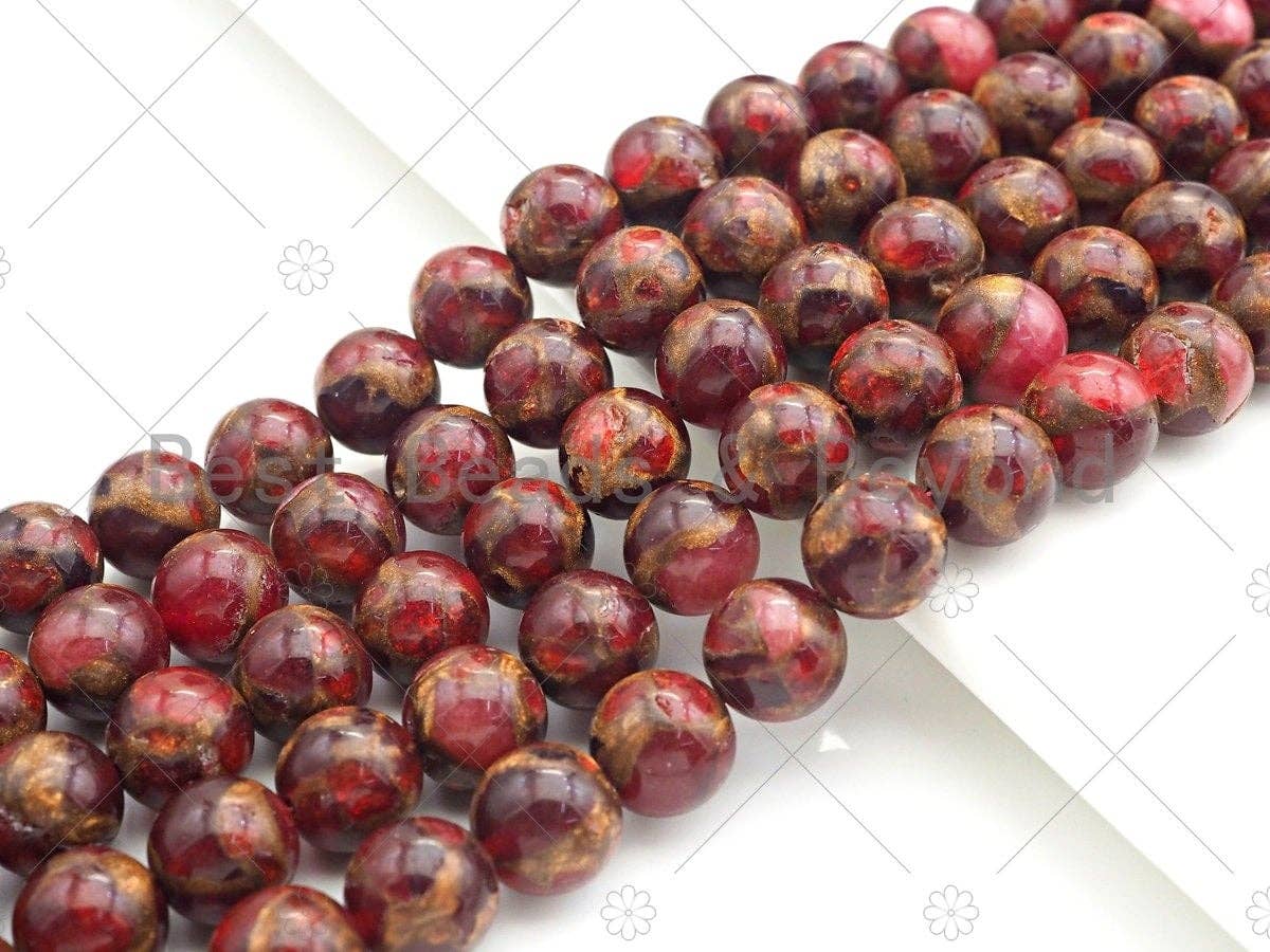 Gold Clinquant Beads, 4mm/6mm/ 8mm/10mm/12mm, Cloisonne Red Color, 15.5" Full Strand Wholesale Gemstones,sku#U952