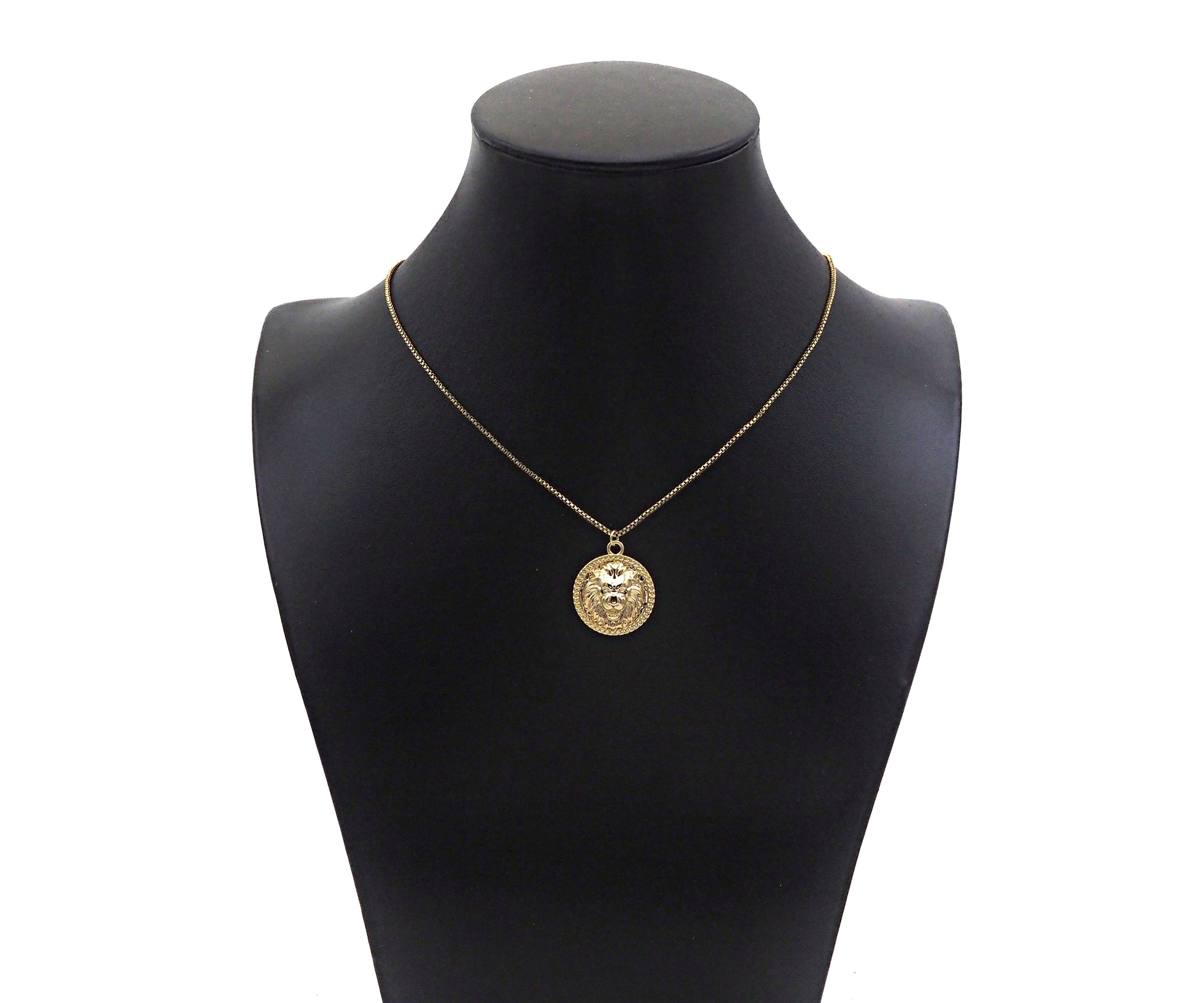 Gold silver Lion Head Medallion Charm, Sku#ZX16c