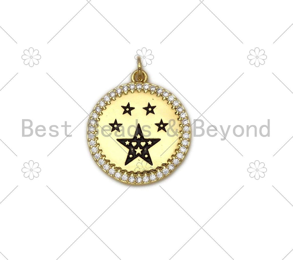 Colorful Enamel Five Point Star On Round Coin Pendant,18K Gold Filled CZ Micro Pave Medallion Charm,Enamel Star Jewelry,20x23mm,Sku#LK395