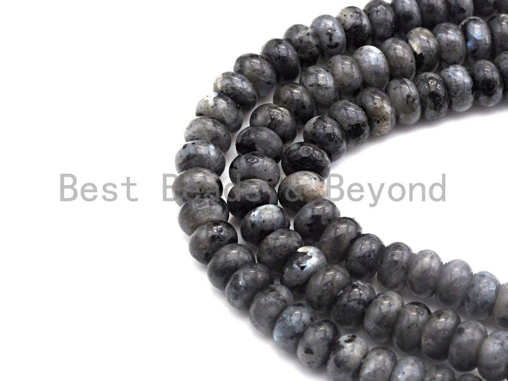2mm Large Hole Natural Larvikite Beads, Rondelle Smooth 6x10mm/5x8mm, 8" Long Strands, sku#U698