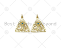 CZ Micro Pave Evil Eye Cresent Moon On Hollow Out Triangle Pendant, 18K Gold Filled CZ Charm, Necklace Bracelet Pendant,21x23mm,Sku#Y496