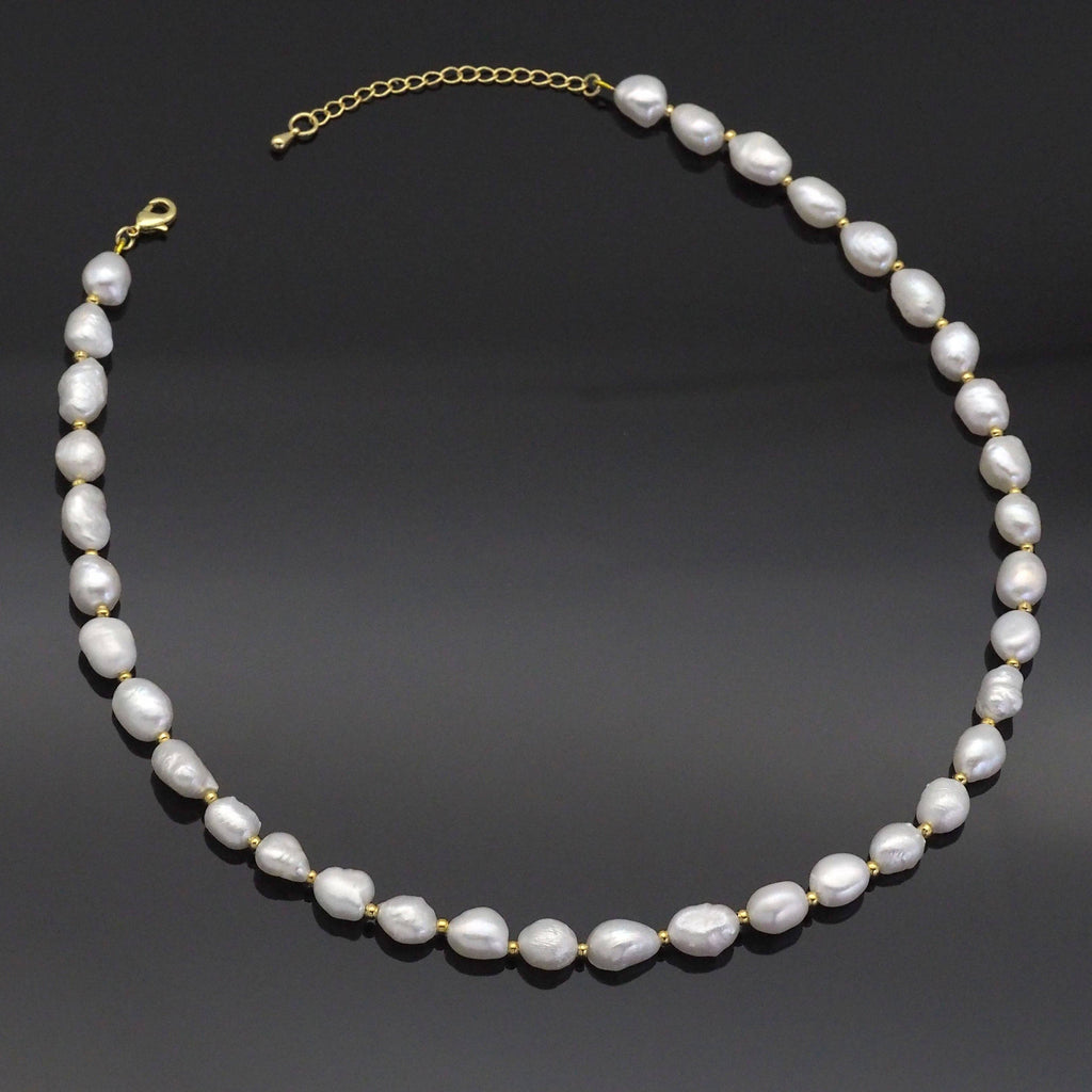 Gold Spacer Pearl necklace, Sku#EF342