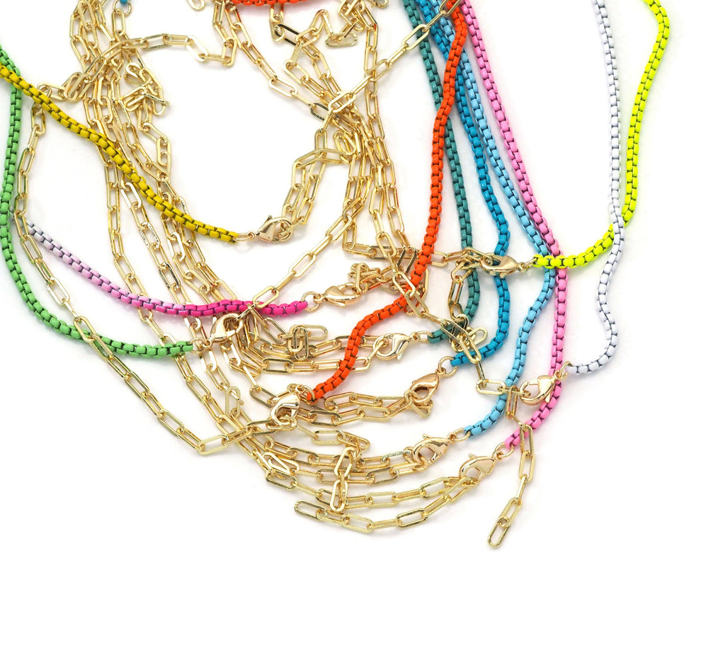 Gold Paperclip Colorful Enamel Box chain Necklace, sku#EF195