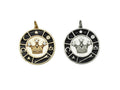 CZ Enamel Crown Coin Pendant, Sku#ZX44