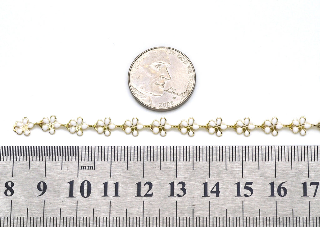 Enamel White flower Chain by Yard, Sku#LS12