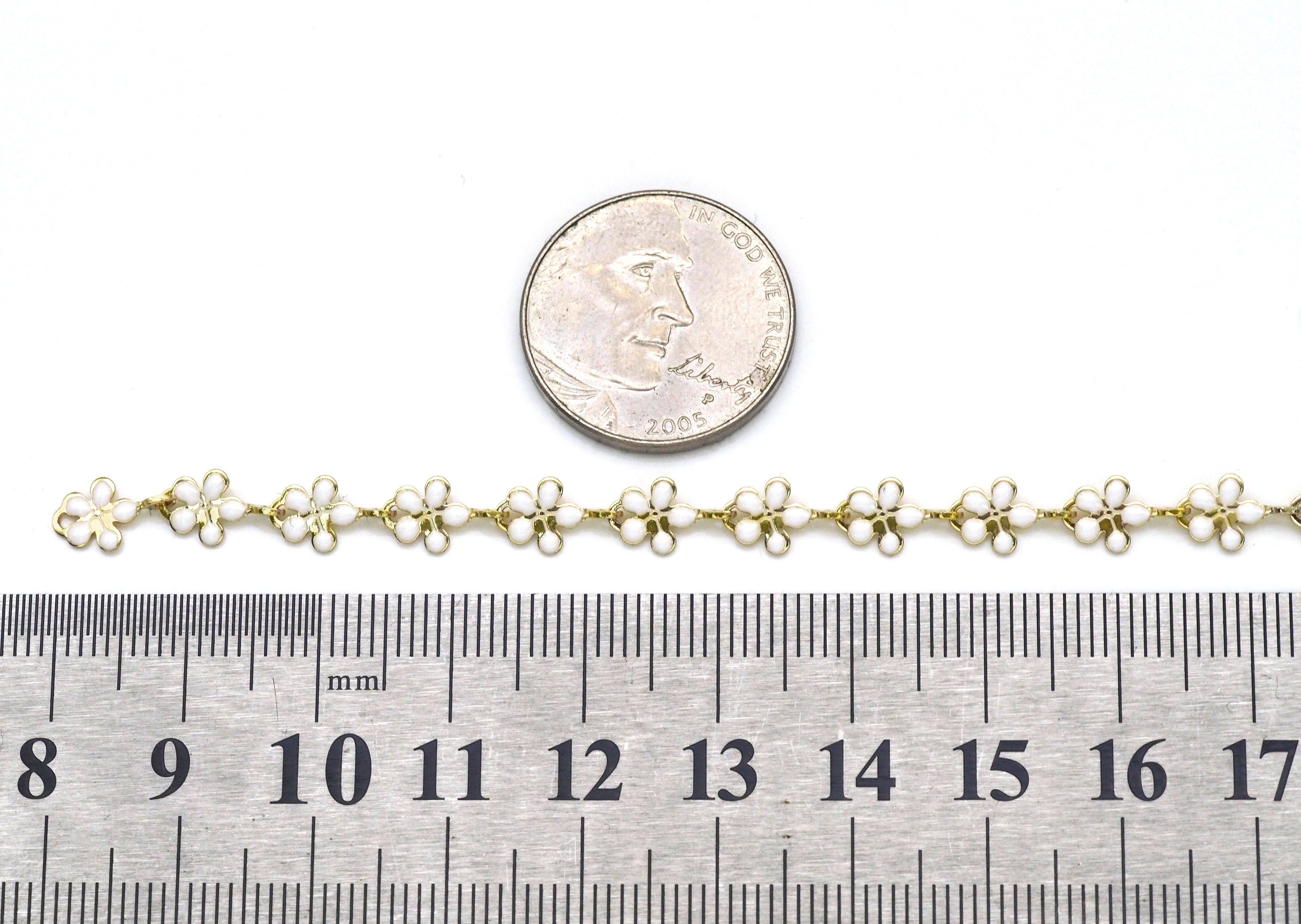 Enamel White flower Chain by Yard, Sku#LS12