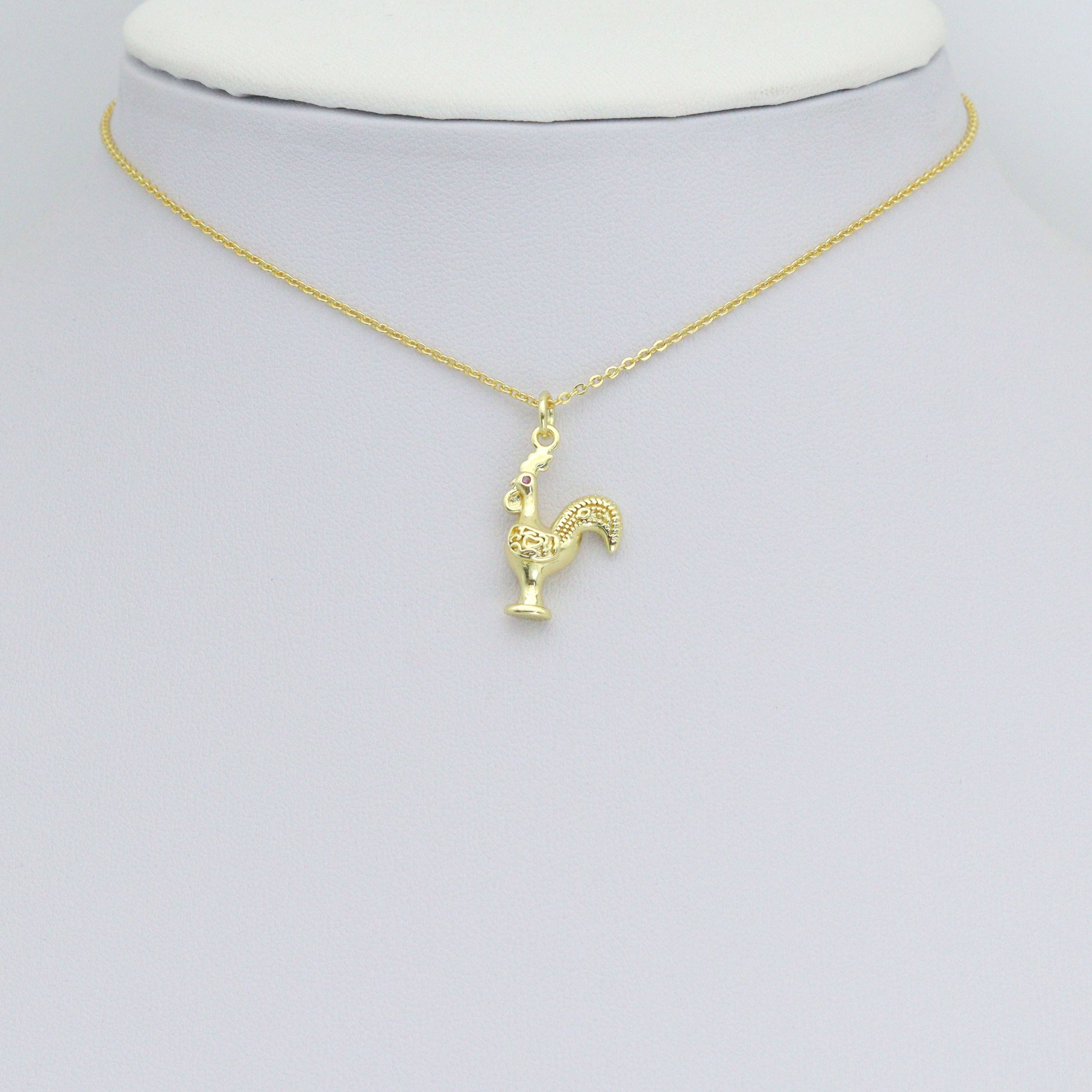 CZ Gold Rooster Charm Pendant, Sku#LK1197