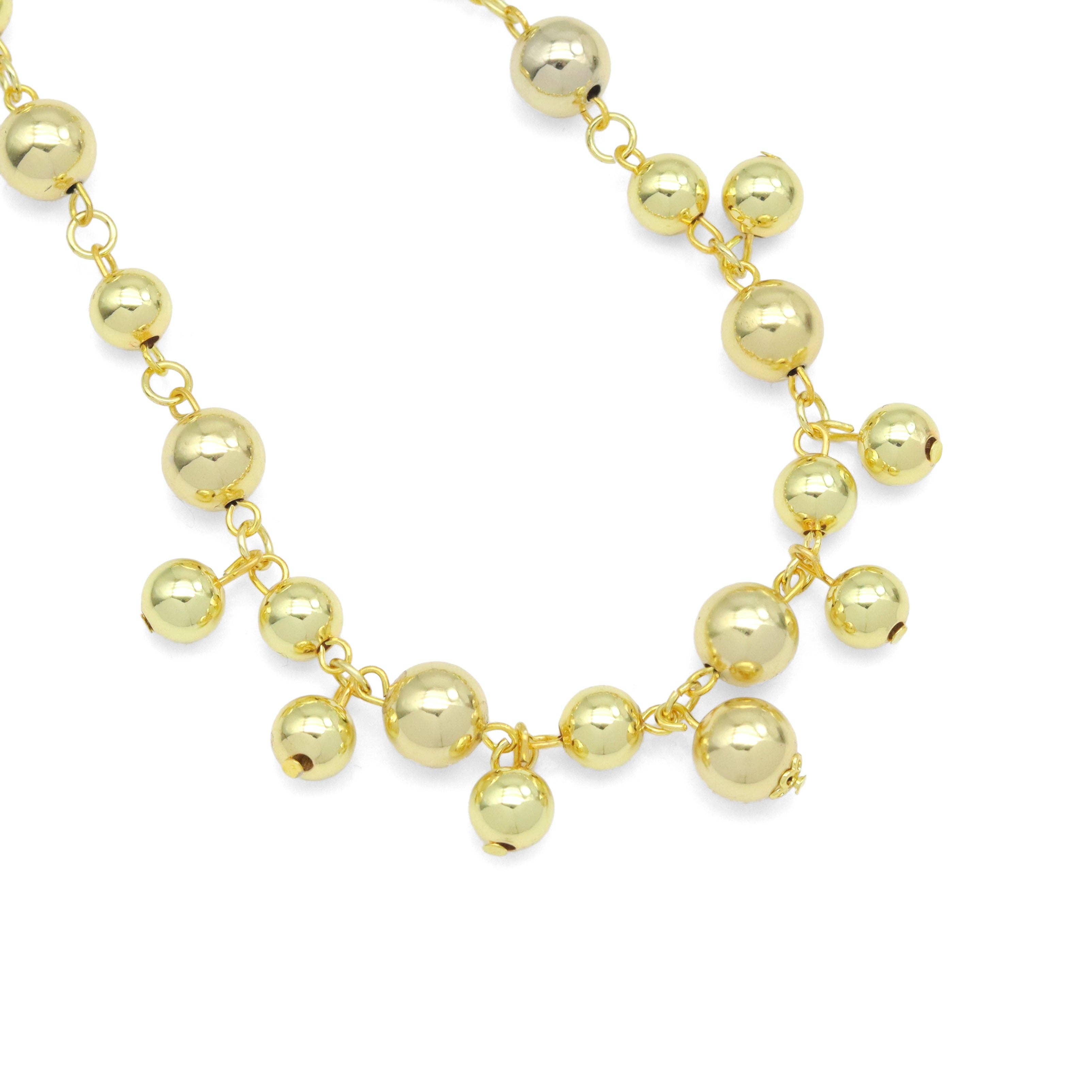 Gold Silver Dangle Ball Link Adjustable Necklace, Sku#A429