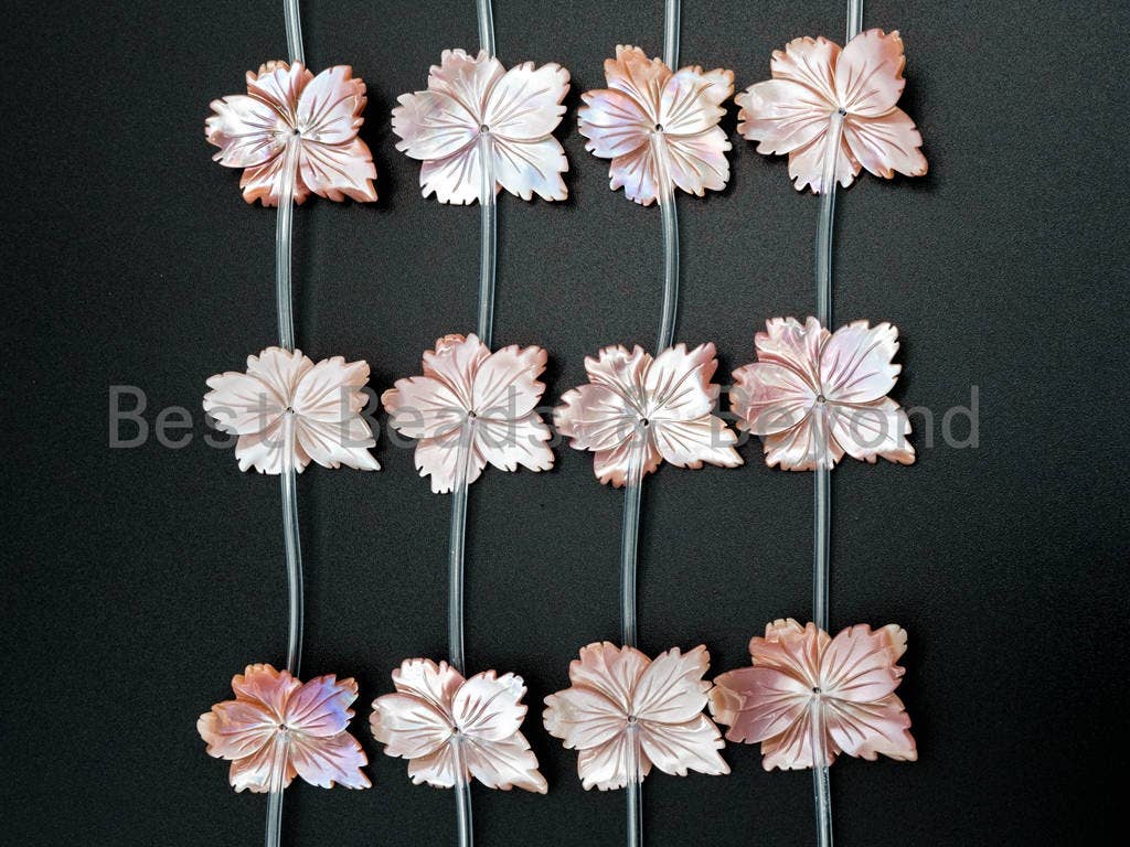 1/10pcs Natural Mother of Pearl beads, 25-30mm Pink Leaf Flower Pearl strand, Pearl Shell Beads, SKU#T100