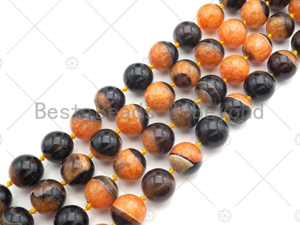 High Quality Natural Orange Black Druzy Agate Beads, 18mm Round Smooth Agate,15.5'' Full Strand,Sku#YK10