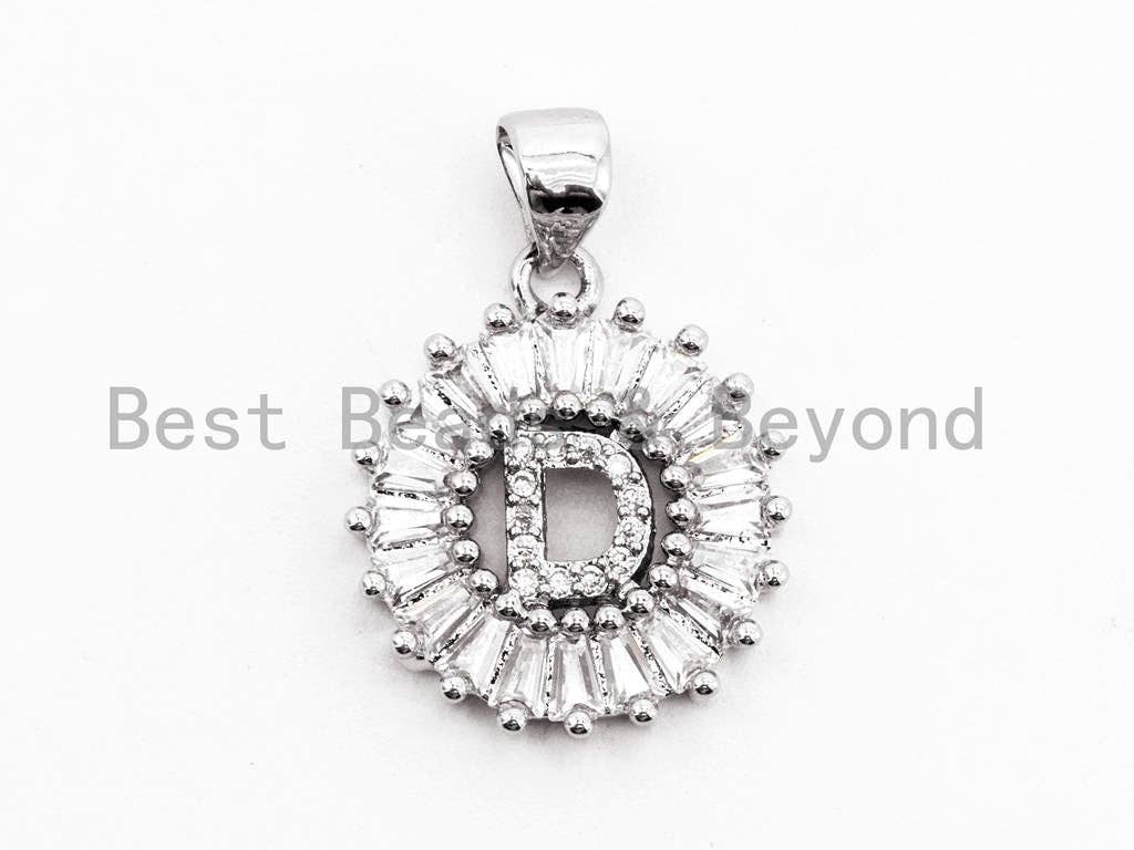 CZ Micro Pave Initial Letter D Charm/Pendent Beads,Cubic Zirconia Pave  Alphabet Beads Pendent, Gold/Silver Finish,16x18mm,sku#Z223