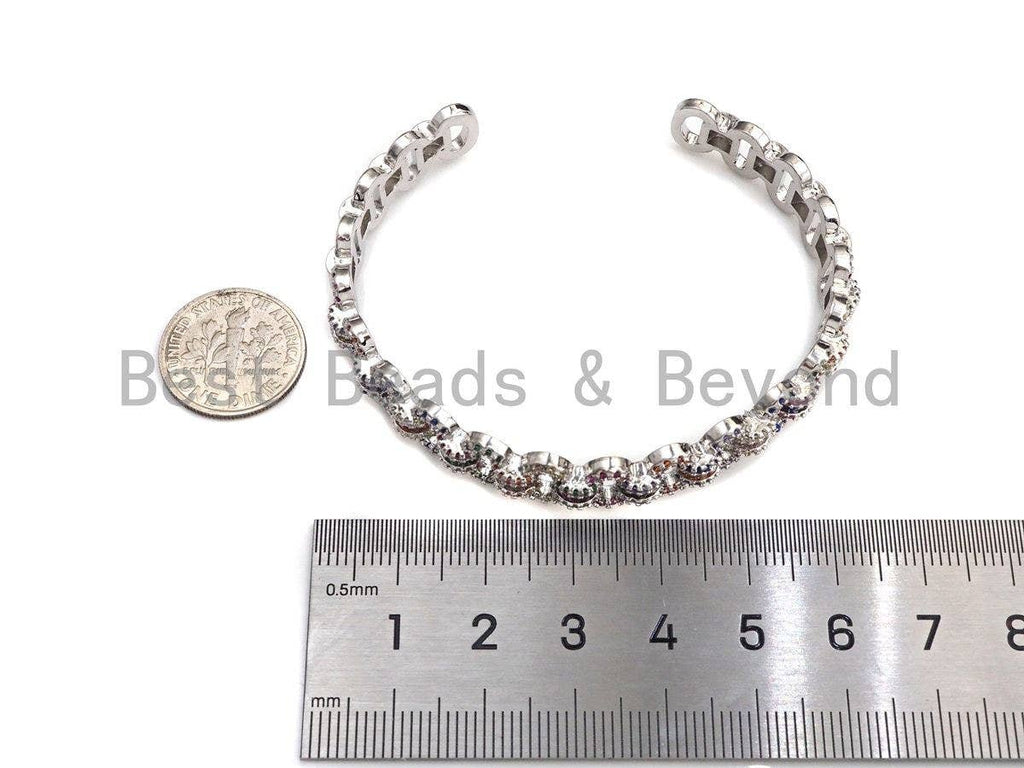 CZ Linked Chain Open Cuff Bracelet, Sku#X160