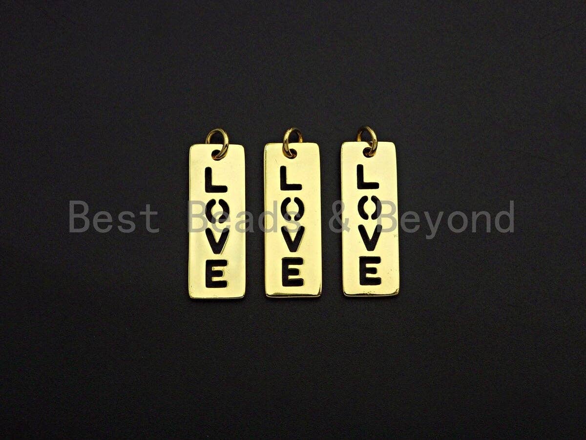 Hollow Out LOVE Bar Pendant, Rectangle Cubic Zirconia Pendant, DIY Mother's Day Gift, 9x25mm, Sku#Z1138