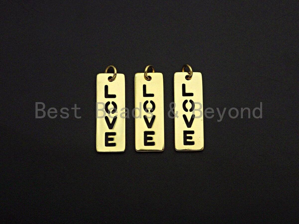 Hollow Out LOVE Bar Pendant, Rectangle Cubic Zirconia Pendant, DIY Mother's Day Gift, 9x25mm, Sku#Z1138