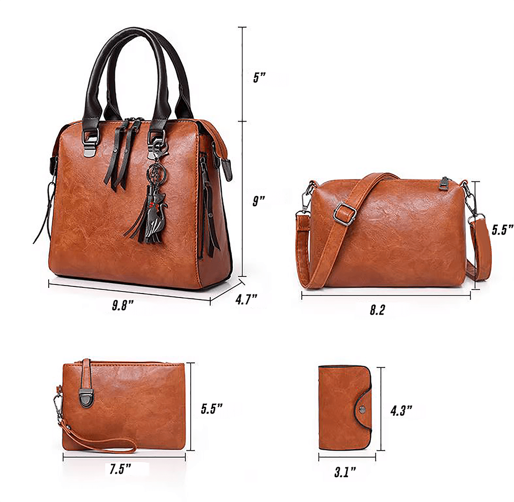 Ensemble de sacs messager 4 pièces en cuir vintage | Ensemble de sacs fourre-tout, pochette et portefeuille de luxe en cuir