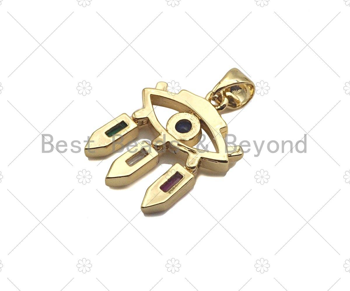 Gold Filled CZ Micro Pave Cobalt Blue Evil Eye Shape Pendant, 18K Gold Filled Evil Eye Charm, Necklace Bracelet Charm, 15x19mm, Sku#LD89