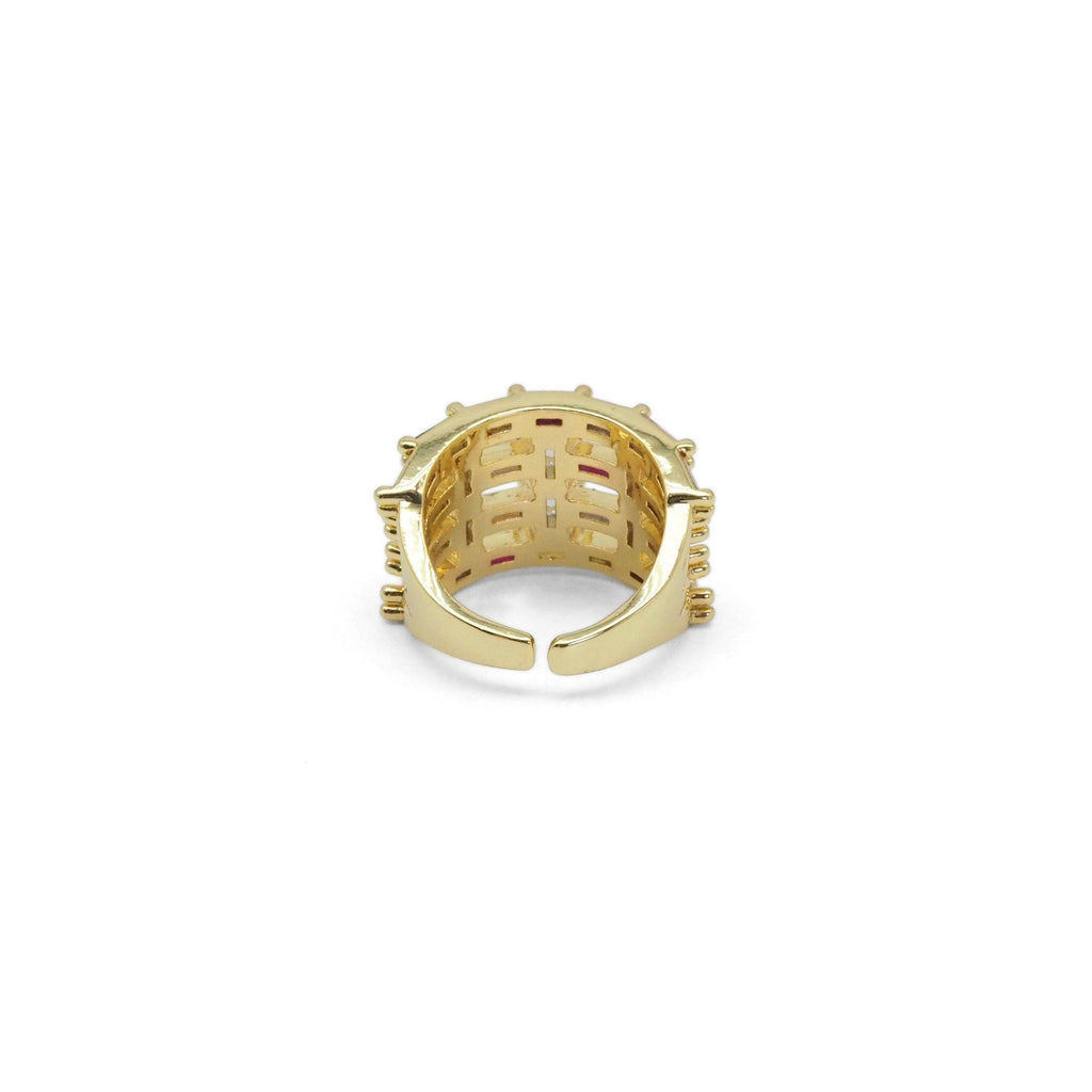Gold Colorful Baguette CZ Statement Ring, Sku#LX288