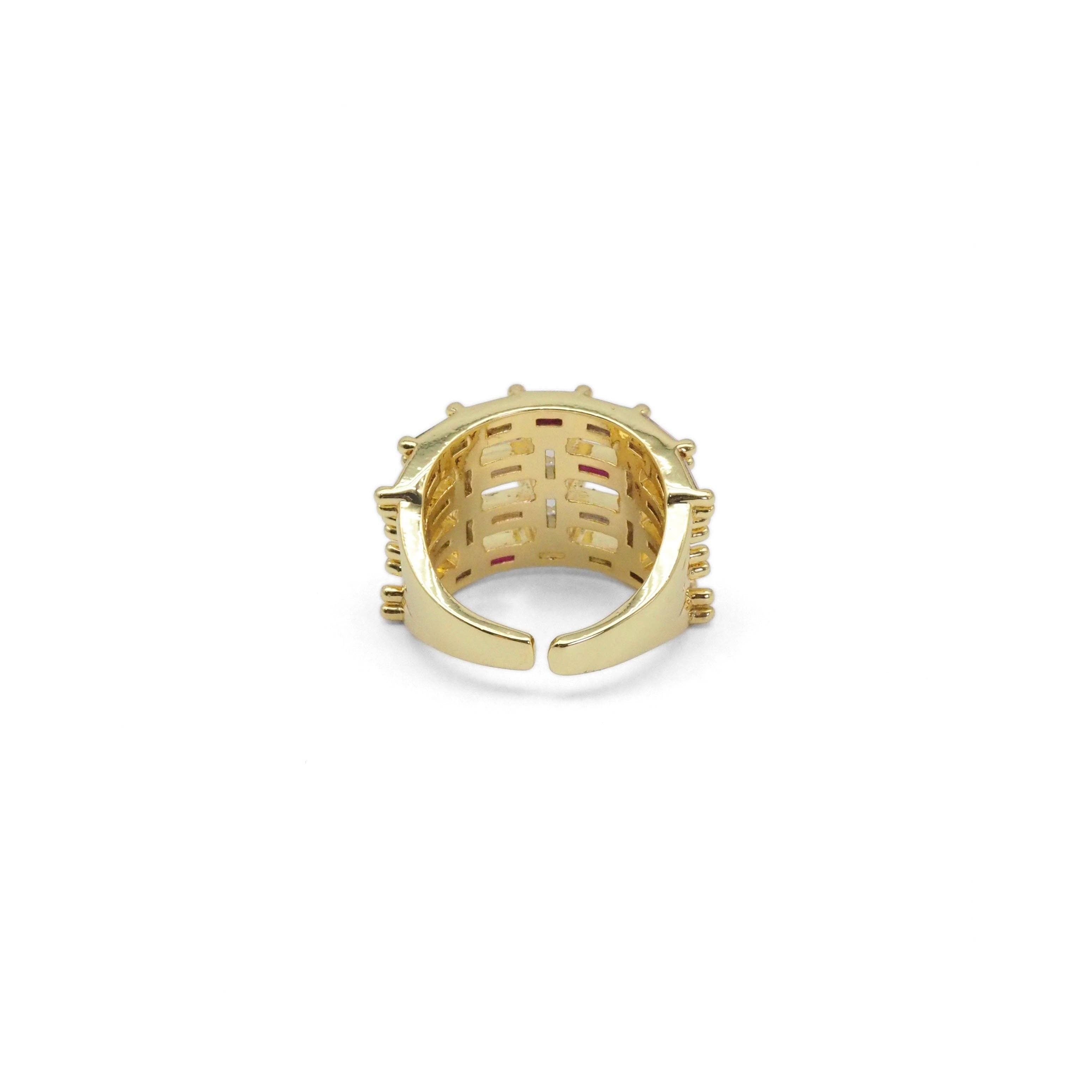 Gold Colorful Baguette CZ Statement Ring, Sku#LX288