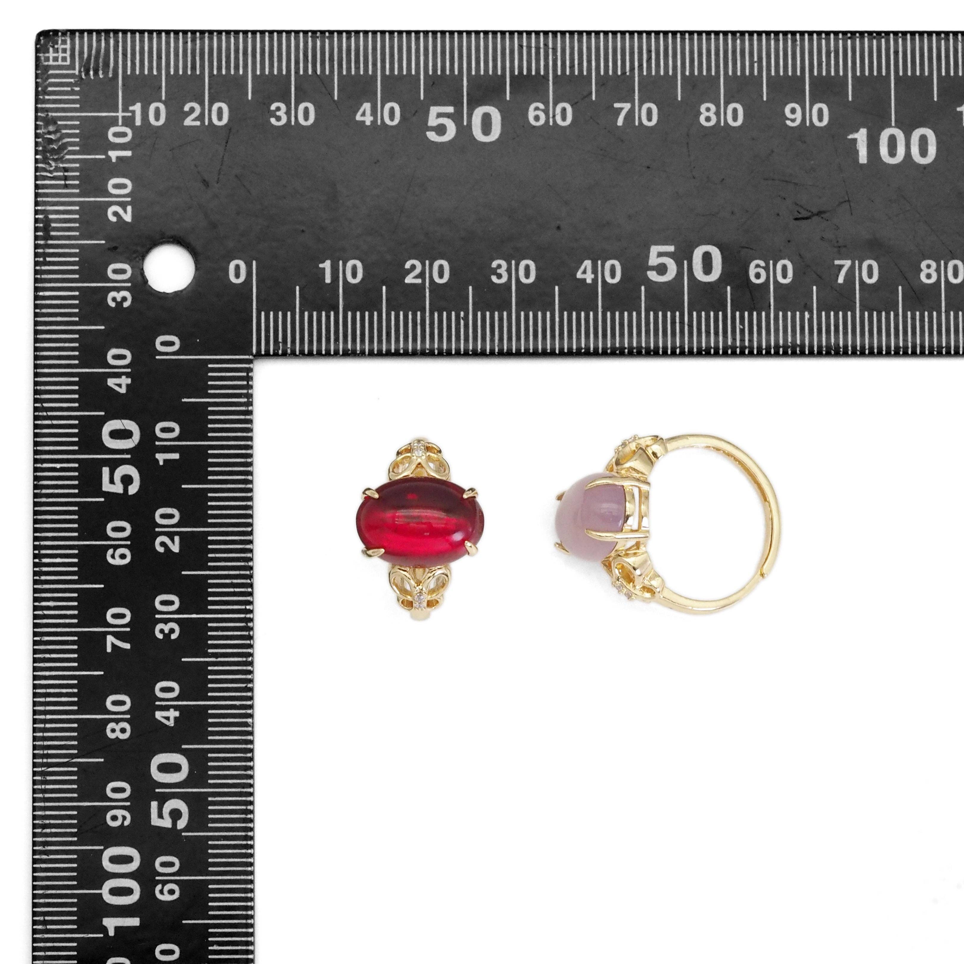 Gold Oval Red Pink Stone Adjustable Ring, Sku#LX353